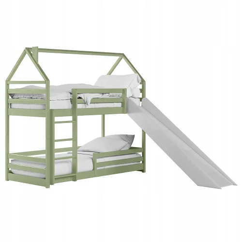 Hit sprzedaży Piętrowe łóżko domek ze zjeżdżalnią i stelażem flex PLAY 80x200 oliwka