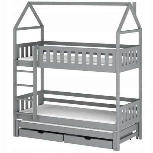Oferta limitowana Szare łóżko piętrowe z wysuwanymi szufladami i stelażem IGA 90x180 popiel