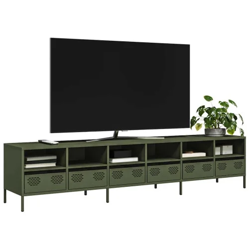Szafka Pod Telewizor Oliwkowa Półka Szafka RTV Stalowa 202x39x43.5 cm Najlepsza cena