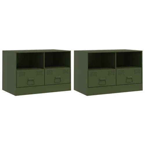 Super okazja 2x Szafka Pod Telewizor Oliwkowa Półka Szafka RTV Stalowa 67x39x44 cm