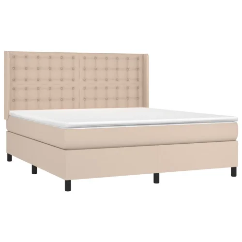 Łóżko Kontynentalne Tapicerowane z Materacem Cappuccino LED 160x200 cm Szybka dostawa
