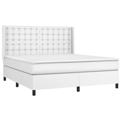 Łóżko Kontynentalne Tapicerowane z Materacem Biała Ekoskóra LED 180x200cm Promocja