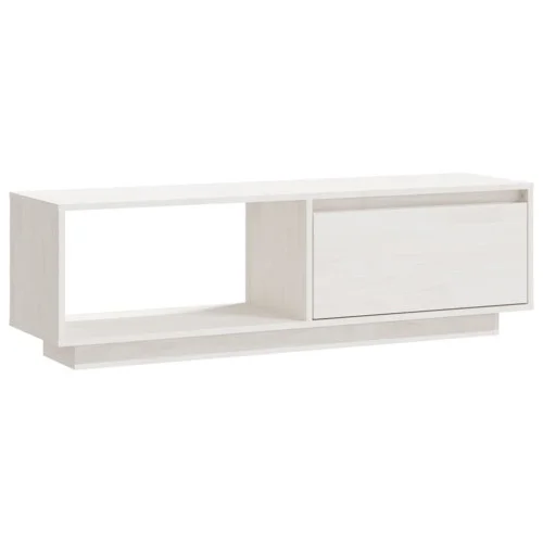 Łatwy zwrot Szafka Pod Telewizor RTV Komoda Drewniana Biała 110x30x33,5 cm