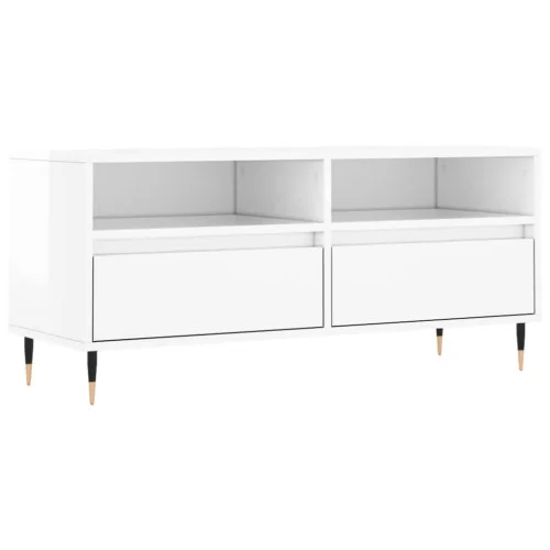Szafka Pod Telewizor Szafka RTV KomodaBiały Połysk 100x34,5x44,5 cm Ostatnia szansa