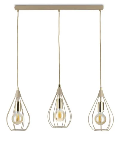Lampa Wisząca Noa Beżowo-złota 3xE27 75 cm Druciak Nowczesny Salon Taupe Promocja
